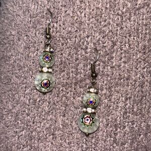 18k gold necklace/ glass earring set